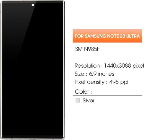 INCELL لهاتف Samsung Galaxy Note 20 Ultra استبدال الشاشة لعرض Samsung Note 20 Ultra LCD N985 SM-N986U LCD محول رقمي يعمل باللمس مجموعات إصلاح التجميع مع إطار فضي (وليس بصمة الإصبع) in Kuwait