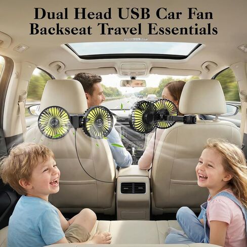 Car Fans for Backseat for Kids,Dual Head Usb Powered Car Fan for Car Rear Back Seats Baby in Kuwait