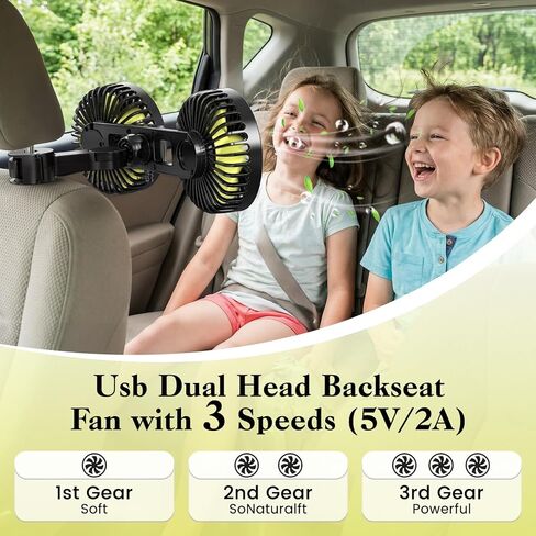 Car Fans for Backseat for Kids,Dual Head Usb Powered Car Fan for Car Rear Back Seats Baby in Kuwait
