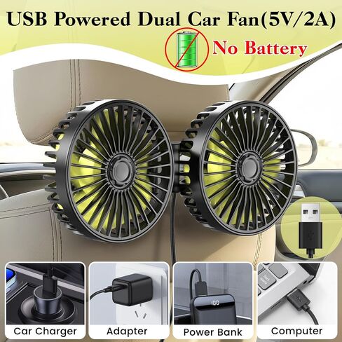 Car Fans for Backseat for Kids,Dual Head Usb Powered Car Fan for Car Rear Back Seats Baby in Kuwait