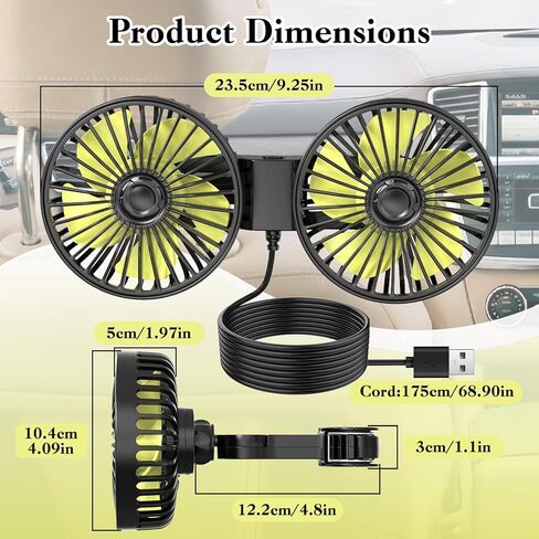 Car Fans for Backseat for Kids,Dual Head Usb Powered Car Fan for Car Rear Back Seats Baby in Kuwait