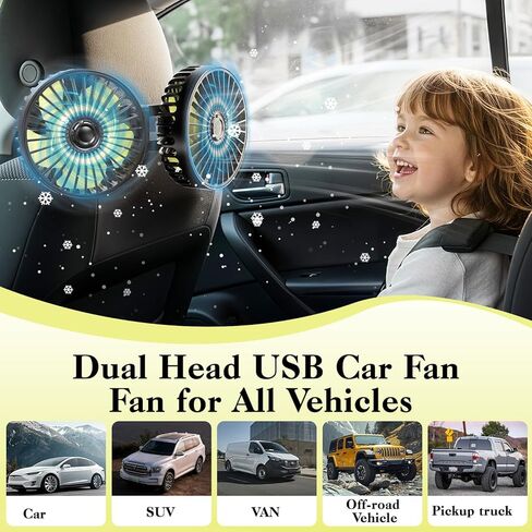 Car Fans for Backseat for Kids,Dual Head Usb Powered Car Fan for Car Rear Back Seats Baby in Kuwait
