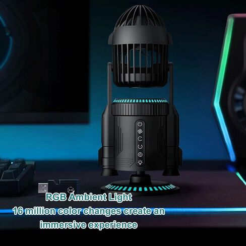 Marhynchus Mist Cooling Fan، RGB LED Light Dynamic Mist 360 دوران محرك هادئ 5000 مللي أمبير بطارية 12 ساعة وقت تشغيل USB C شحن سريع، مع التحكم الصوتي لمزامنة الموسيقى، لمكاتب غرف الألعاب in Kuwait