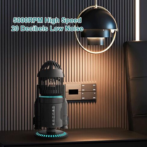 Marhynchus Mist Cooling Fan، RGB LED Light Dynamic Mist 360 دوران محرك هادئ 5000 مللي أمبير بطارية 12 ساعة وقت تشغيل USB C شحن سريع، مع التحكم الصوتي لمزامنة الموسيقى، لمكاتب غرف الألعاب in Kuwait