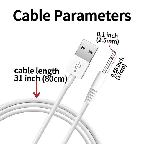 كابل شحن تيار مستمر بديل بطول 2.7 قدم (عبوة من قطعتين)، محول سلك شاحن سريع من USB إلى تيار مستمر 2.5 مم - أسلاك شاحن مدلك in Kuwait