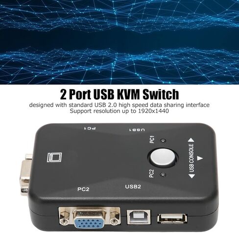 محول USB 2.0 KVM، محول USB VGA KVM بمنفذين، 1920x1440، لجهازي كمبيوتر مشاركة لوحة المفاتيح والماوس، للماسح الضوئي لطابعة الكمبيوتر in Kuwait