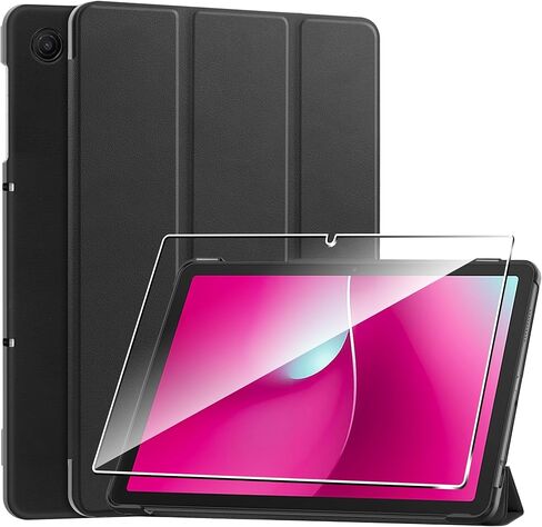 Case for T-Mobile REVVL Tab 2 5G,Protective Case with [1 Pack] Tempered Glass Screen Protector, [PU Leather] [Protective Ultra Thin][Stand Function] [Anti Scratch]-Black in Saudi Arabia