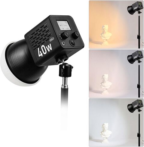 P40C LED Video Light, 40W Portable COB Light with Adjustable Color Temperature 2500-6500K High CRI 95 Plus 8 Lighting Effects, for Photography in Saudi Arabia