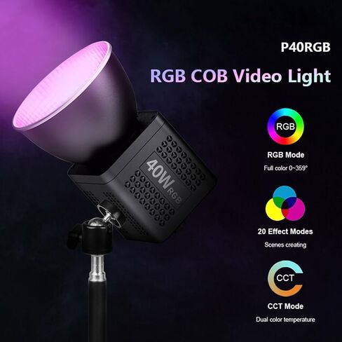 ضوء فيديو RGB 40 واط، 2500 كيلو - 6500 كيلو 3400 مللي أمبير في الساعة، إضاءة مستمرة COB قابلة لإعادة الشحن مع 20 وضعًا للمشهد للتصوير الفوتوغرافي المباشر لمدونة الفيديو in Saudi Arabia