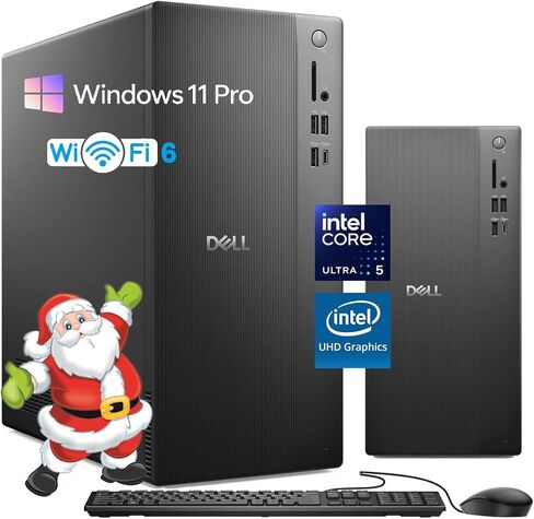 Dell Tower Desktop Computer - w/Accessories, Intel 10-Core Ultra 5 225 (Up to 4.9GHz), Intel UHD Graphics, Win 11 Pro, Wired Keyboard & Mouse, Wi-Fi 6, Bluetooth 5.4 (32GB DDR5 | 1TB SSD) in Saudi Arabia