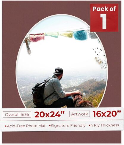Poster Palooza 20x24 Mat Bevel Cut for 16x20 Photos - Precut White Oval Shaped Photo Mat Board Opening - Acid Free Matte to Protect Your Pictures - Bevel Cut for Family Photos, Pack of 1 Matboard in Saudi Arabia