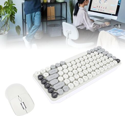Wireless Keyboard Mouse Combo, 85 Keys 2.4G Bluetooth Dual Mode Retro Round Keycaps, with 10M Range Removable Keycaps 9 Degree Tilt, for Wins OS X in Kuwait