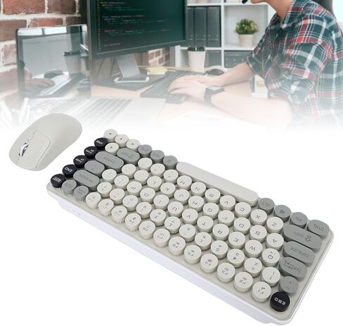 Wireless Keyboard Mouse Combo, 85 Keys 2.4G Bluetooth Dual Mode Retro Round Keycaps, with 10M Range Removable Keycaps 9 Degree Tilt, for Wins OS X in Kuwait