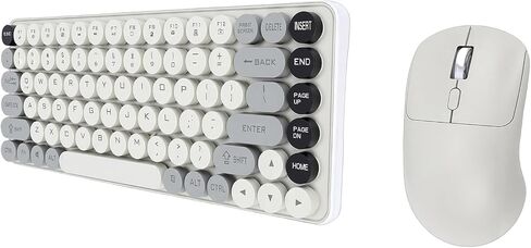 Wireless Keyboard Mouse Combo, 85 Keys 2.4G Bluetooth Dual Mode Retro Round Keycaps, with 10M Range Removable Keycaps 9 Degree Tilt, for Wins OS X in Kuwait