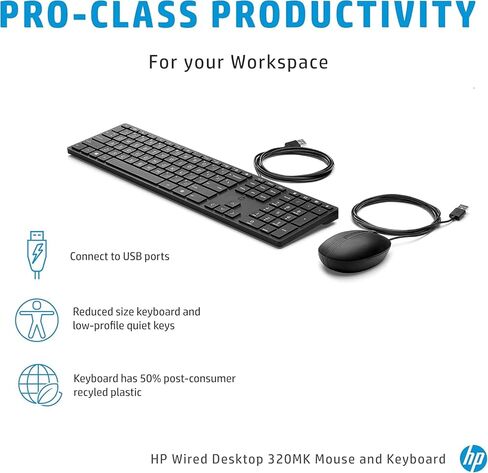 HP 320MK Wired Desktop Mouse and Keyboard Combo - Pack of 10 in Saudi Arabia