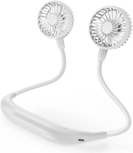 Portable Neck Fan, 2600mAh Battery Operated Ultra Quiet Hands Free USB Fan with 3 Speeds, Strong Wind, 360° Adjustable High Flexibility Wearable Personal Fan for Home Office Outdoor Travel-White in Saudi Arabia