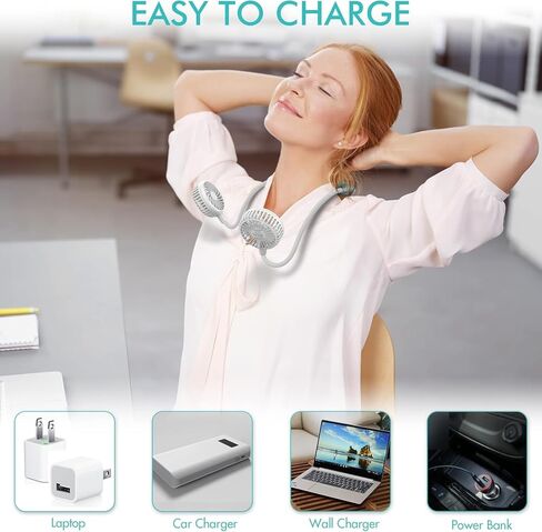 Portable Neck Fan, 2600mAh Battery Operated Ultra Quiet Hands Free USB Fan with 3 Speeds, Strong Wind, 360° Adjustable High Flexibility Wearable Personal Fan for Home Office Outdoor Travel-White in Saudi Arabia
