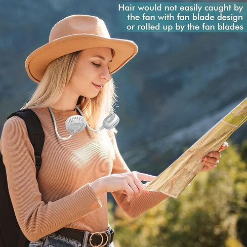 Portable Neck Fan, 2600mAh Battery Operated Ultra Quiet Hands Free USB Fan with 3 Speeds, Strong Wind, 360° Adjustable High Flexibility Wearable Personal Fan for Home Office Outdoor Travel-White in Saudi Arabia