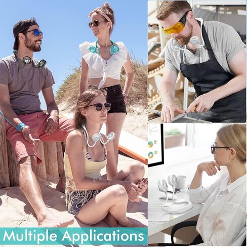 Portable Neck Fan, 2600mAh Battery Operated Ultra Quiet Hands Free USB Fan with 3 Speeds, Strong Wind, 360° Adjustable High Flexibility Wearable Personal Fan for Home Office Outdoor Travel-White in Saudi Arabia