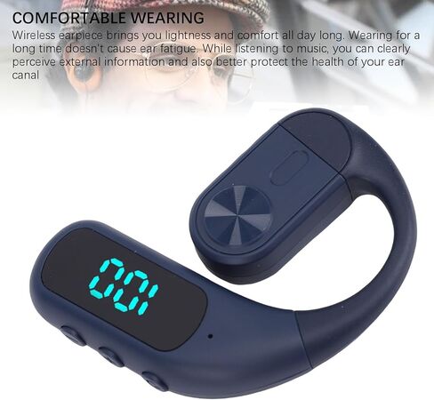 سماعة رأس PUSOKEI Ear Hook، سماعة أذن لاسلكية واحدة مع ميكروفون لإلغاء الضوضاء، شاشة رقمية، قابلة للدوران 180 درجة، زمن استجابة منخفض، سماعة رأس لنظام iOS (أزرق) in Kuwait