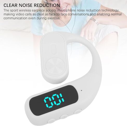PUSOKEI Ear Hook Headphone, Single Ear Wireless Headset with Noise Canceling Mic, Digital Display, 180 Rotatable, Low Latency, Headset for iOS (White) in Saudi Arabia