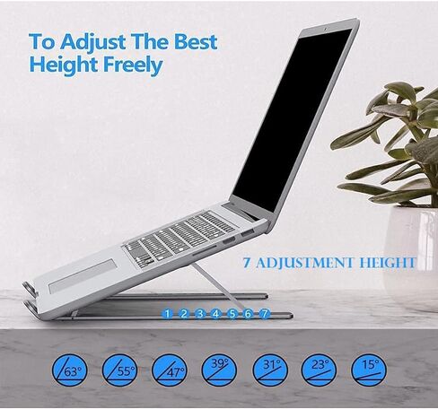 Adjustable Stainless Steel Laptop Stand for Desk | Foldable Portable Metal Notebook Holder & Riser for MacBook, iPad & 10–15.6 Inch Laptops (Silver) in Saudi Arabia