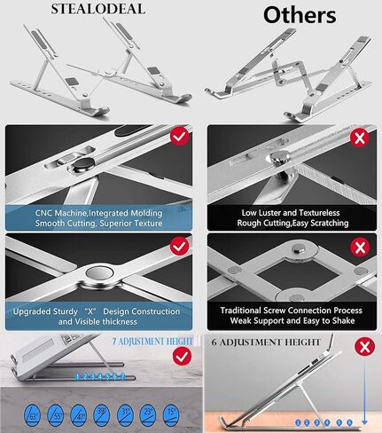 Adjustable Stainless Steel Laptop Stand for Desk | Foldable Portable Metal Notebook Holder & Riser for MacBook, iPad & 10–15.6 Inch Laptops (Silver) in Saudi Arabia