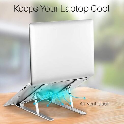 Adjustable Stainless Steel Laptop Stand for Desk | Foldable Portable Metal Notebook Holder & Riser for MacBook, iPad & 10–15.6 Inch Laptops (Silver) in Saudi Arabia