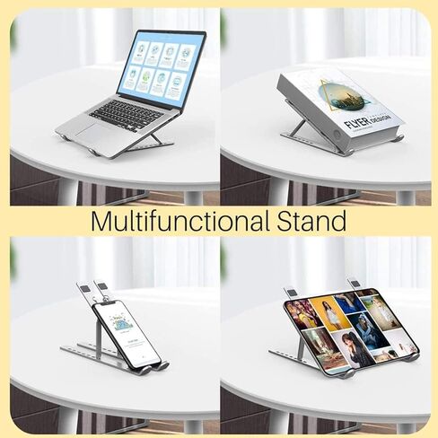 Adjustable Stainless Steel Laptop Stand for Desk | Foldable Portable Metal Notebook Holder & Riser for MacBook, iPad & 10–15.6 Inch Laptops (Silver) in Saudi Arabia