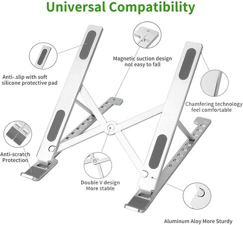 Adjustable Stainless Steel Laptop Stand for Desk | Foldable Portable Metal Notebook Holder & Riser for MacBook, iPad & 10–15.6 Inch Laptops (Silver) in Saudi Arabia