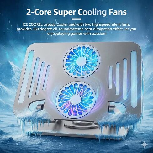 Cooling Stand with Dual Turbo Fans for 12-15.6 inch Laptops, Adjustable Height & 360° Rotating, Aluminum Notebook Riser – Upgrade from Single Fan Version (Space Silver) in Saudi Arabia