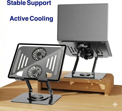 Cooling Stand with Dual Turbo Fans for 12-15.6 inch Laptops, Adjustable Height & 360° Rotating, Aluminum Notebook Riser – Upgrade from Single Fan Version (Space Silver) in Saudi Arabia