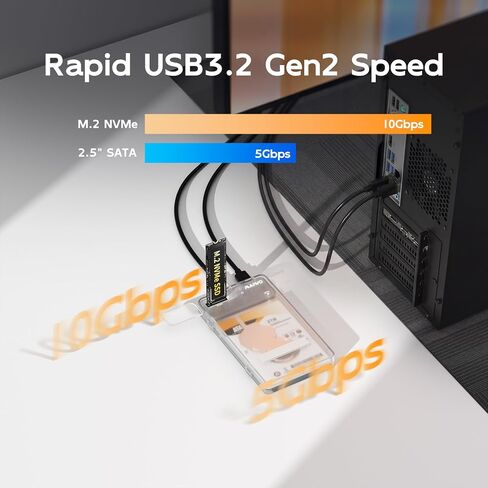 حاوية MAIWO مقاس 2.5 بوصة SATA SSD HDD، محول NVMe إلى USB C، قارئ محرك أقراص ثابت مجاني بسرعة 10 جيجابت في الثانية لـ M.2 PCIe NVMe M Key SSD وكابل SATA 2.5 بوصة، طاقة 5 فولت 3 أمبير in Kuwait