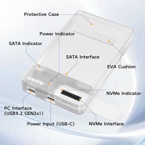 حاوية MAIWO مقاس 2.5 بوصة SATA SSD HDD، محول NVMe إلى USB C، قارئ محرك أقراص ثابت مجاني بسرعة 10 جيجابت في الثانية لـ M.2 PCIe NVMe M Key SSD وكابل SATA 2.5 بوصة، طاقة 5 فولت 3 أمبير in Kuwait