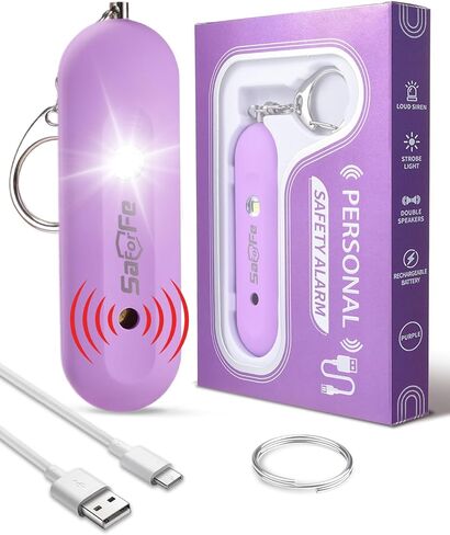Personal Safety Alarm for Women - Waterproof Rechargeable Security Alarm - 140dB Extra Loud Siren with SOS Strobe Light - Self Defense Keychain for Women Girls Teens Seniors(Blue) in Saudi Arabia