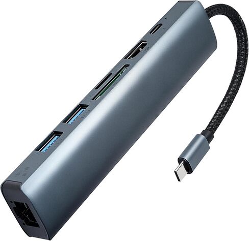 موزع USB C 7 في 1 مع HDMI 4K 30 هرتز، إيثرنت 1 جيجابت في الثانية، توصيل طاقة 100 وات، فتحات بطاقة SD/TF، ​​منافذ بيانات USB 3.0 لأجهزة MacBook، iPad Pro، XPS in Kuwait