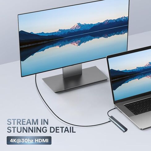 موزع USB C 7 في 1 مع HDMI 4K 30 هرتز، إيثرنت 1 جيجابت في الثانية، توصيل طاقة 100 وات، فتحات بطاقة SD/TF، ​​منافذ بيانات USB 3.0 لأجهزة MacBook، iPad Pro، XPS in Kuwait