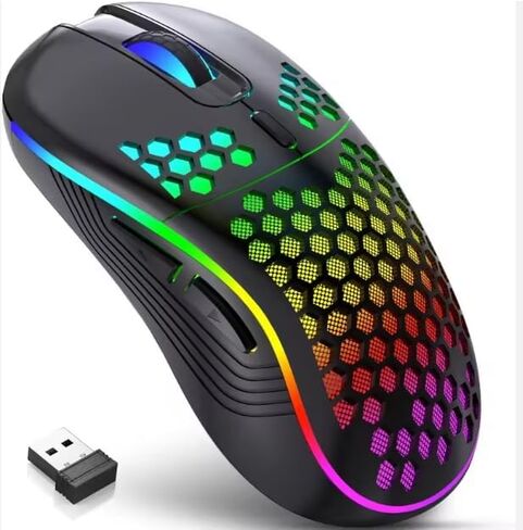 Wireless Gaming Mouse – Ultralight Honeycomb Design, 6 Buttons, Adjustable DPI, Rechargeable, Silent, Non-Slip, Ideal for PC/Laptop (Modern, White) in Saudi Arabia