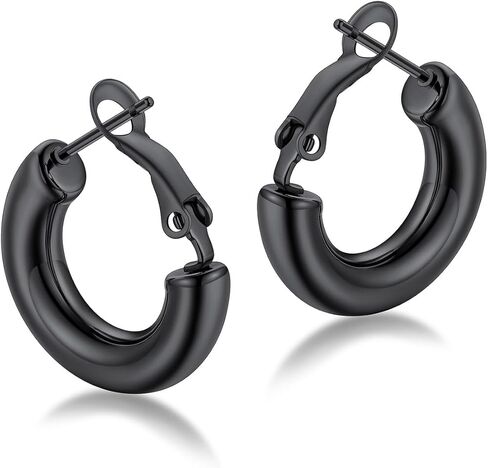 أقراط Faithheart Chunky Hoop للنساء ، الفضة/الأسود/14 كيلو مقاوم من الفولاذ المقاوم للصدأ المقاوم للصدأ الأنبوب الأنبوب الأنبوب الأنبوب hypoallergenic داب الخفيف الوزن 20/30/40/00/00 ملم in Saudi Arabia