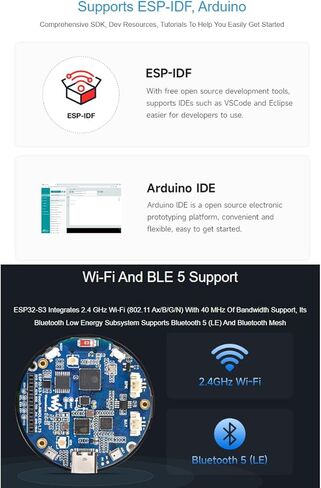 waveshare ESP32-S3 1.75inch AMOLED Round Touch Display Development Board with Case 466×466 Pixels 16.7M Color Display,QSPI Interface,Support Wi-Fi and BLE 5 in Saudi Arabia