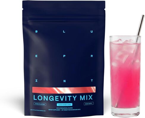 Blueprint Bryan Johnson Longevity Mix - ملحق Builder & Recovery Muscle - يعزز التركيز والمزاج المتوازن - الكرياتين ، L -theanine- Vegan ، Keto Friendly (30 حصص (حزمة 1) ، Orange Blood) in Kuwait