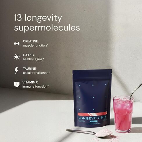 Blueprint Bryan Johnson Longevity Mix - ملحق Builder & Recovery Muscle - يعزز التركيز والمزاج المتوازن - الكرياتين ، L -theanine- Vegan ، Keto Friendly (30 حصص (حزمة 1) ، Orange Blood) in Kuwait
