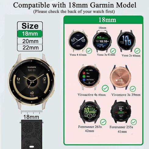 5 Pack Floral Engraved Watch Bands Compatible with Garmin Venu 3S /2S / Venu 4 41mm /Vivoactive 4S /Vivomove 3S,18mm Soft Silicone Sport Straps for Garmin Forerunner 255s/265S Women in Saudi Arabia