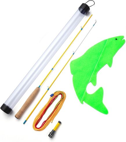 Maxcatch Practice Fly Fishing Rod، 4ft 2-Section، IM8 Graphite، مع مقعد بكرة قابل للفصل، 3 خطوط ألوان، هدف على شكل سمك السلمون المرقط للمبتدئين، تدريب على الصب في الأماكن المغلقة والخارجية in Saudi Arabia