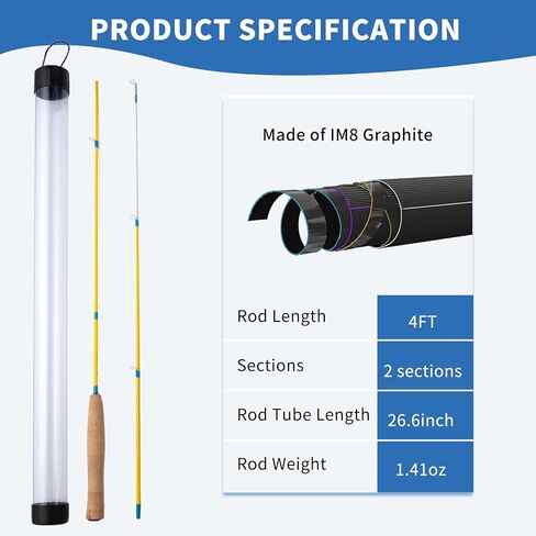 Maxcatch Practice Fly Fishing Rod، 4ft 2-Section، IM8 Graphite، مع مقعد بكرة قابل للفصل، 3 خطوط ألوان، هدف على شكل سمك السلمون المرقط للمبتدئين، تدريب على الصب في الأماكن المغلقة والخارجية in Saudi Arabia