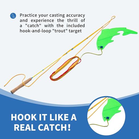 Maxcatch Practice Fly Fishing Rod، 4ft 2-Section، IM8 Graphite، مع مقعد بكرة قابل للفصل، 3 خطوط ألوان، هدف على شكل سمك السلمون المرقط للمبتدئين، تدريب على الصب في الأماكن المغلقة والخارجية in Saudi Arabia