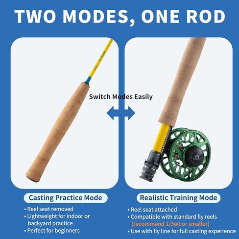 Maxcatch Practice Fly Fishing Rod، 4ft 2-Section، IM8 Graphite، مع مقعد بكرة قابل للفصل، 3 خطوط ألوان، هدف على شكل سمك السلمون المرقط للمبتدئين، تدريب على الصب في الأماكن المغلقة والخارجية in Saudi Arabia
