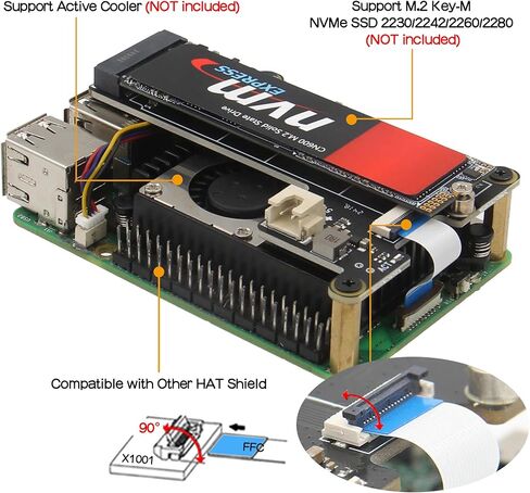 Geekworm X1001 M.2 Key-M NVMe SSD PIP PCIe Peripheral Board+P579 Metal Case+PD 27W USB-C Power Supply for Raspberry Pi 5 in Saudi Arabia