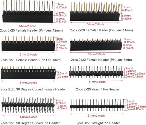 ZDE 2x20 40 Pin Stacking Female Header Kit GPIO Stacking Header Extender Pico Header Pack for Raspberry Pi 5/4B/3B+/3B/2B/B+/A+/Zero/Zero W/Zero 2 W (8 Specifications 16pcs) in Saudi Arabia
