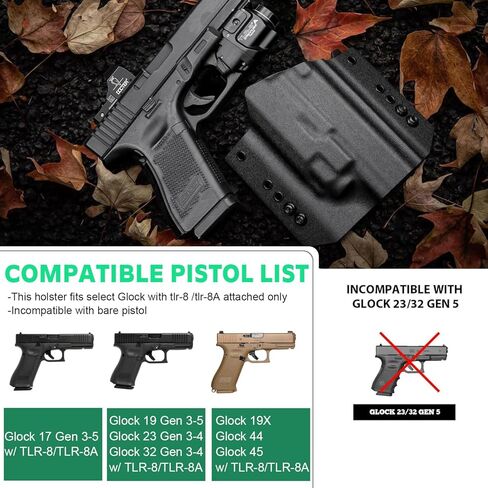 WARRIORLAND OWB Kydex Holster w/Optic Cut, Compatible with Glock 17/19 Gen3-5 &G23/G32 Gen3-4 & G19X/44/45 with TLR-8 TLR-8A Mounted Only, Not Fits TLR-8X, Outside Waistband Carry, Adj. Carry Position in Saudi Arabia